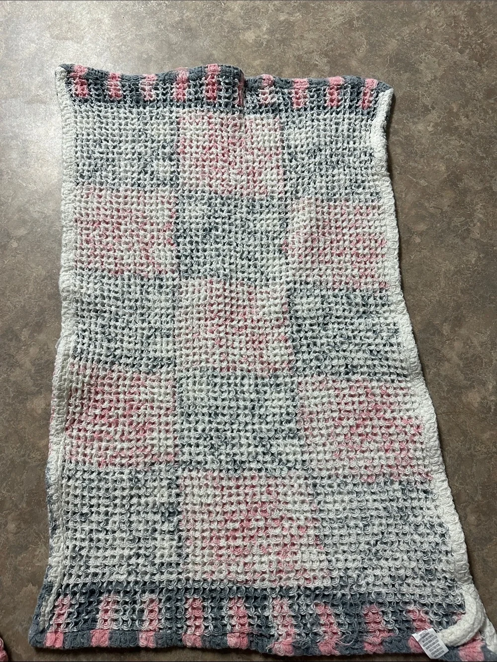 World market Pink, Gray & Cream Block Print Waffle Weave Hand Towel 2